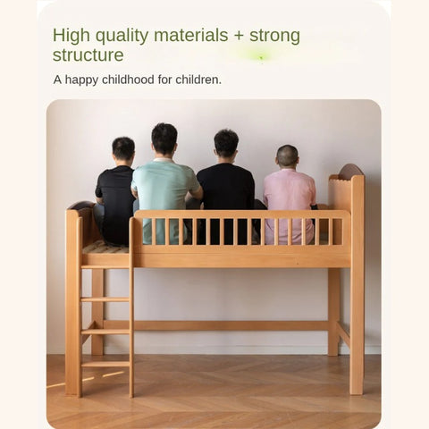 Beech Solid Wood Children's with Light Guardrail Bed