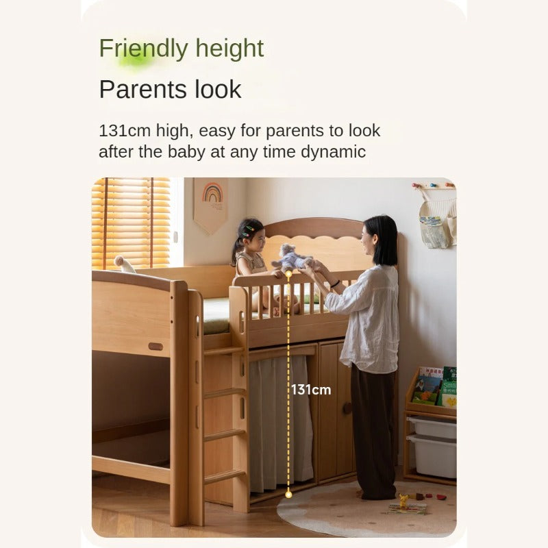 Beech Solid Wood Children's with Light Guardrail Bed