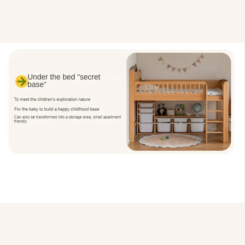 Beech Solid Wood Children's with Light Guardrail Bed