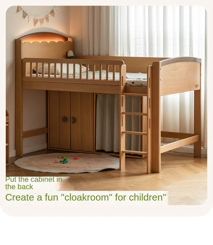 Beech Solid Wood Children's with Light Guardrail Bed