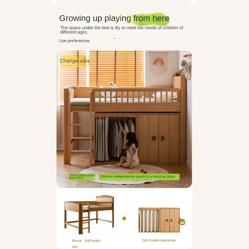 Beech Solid Wood Children's with Light Guardrail Bed