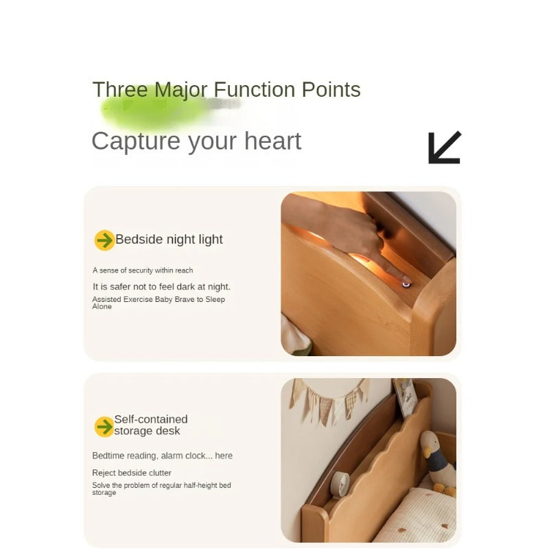 Beech Solid Wood Children's with Light Guardrail Bed