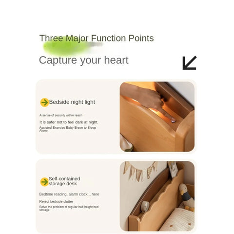 Beech Solid Wood Children's with Light Guardrail Bed