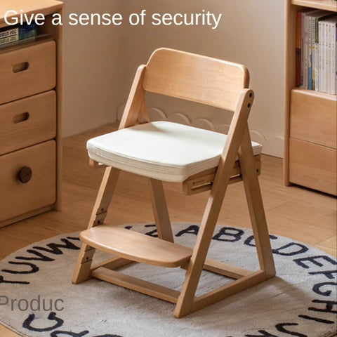 Beech Solid Wood Kids Adjustable Study Chair Green Leaves Ergonomic Learning Chair with Cushion & Pedal