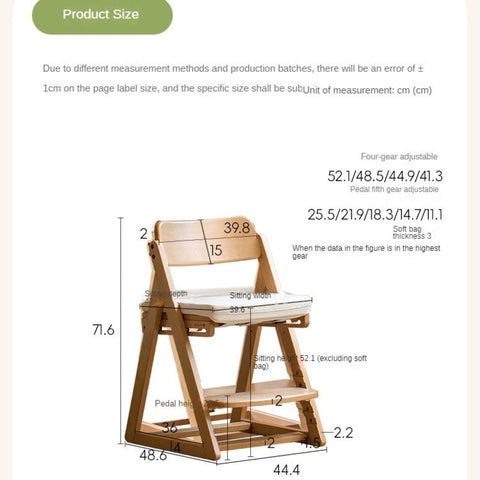Beech Solid Wood Kids Adjustable Study Chair Green Leaves Ergonomic Learning Chair with Cushion & Pedal