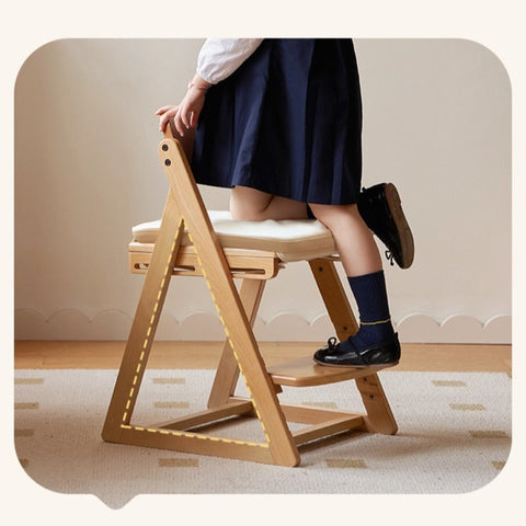 Beech Solid Wood Kids Adjustable Study Chair Green Leaves Ergonomic Learning Chair with Cushion & Pedal