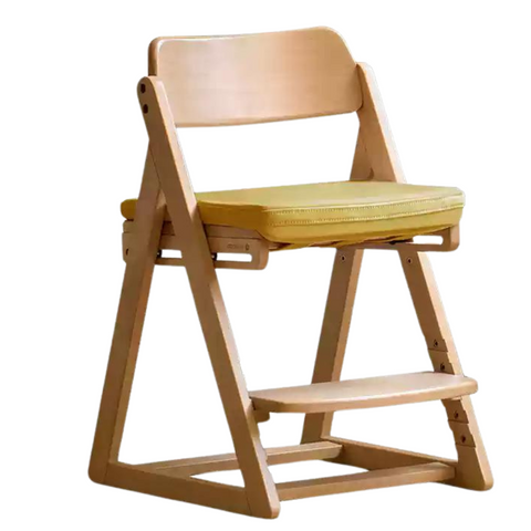 Beech Solid Wood Kids Adjustable Study Chair Green Leaves Ergonomic Learning Chair with Cushion & Pedal