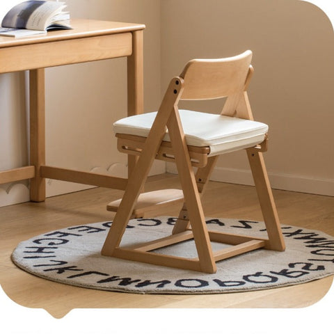 Beech Solid Wood Kids Adjustable Study Chair Green Leaves Ergonomic Learning Chair with Cushion & Pedal