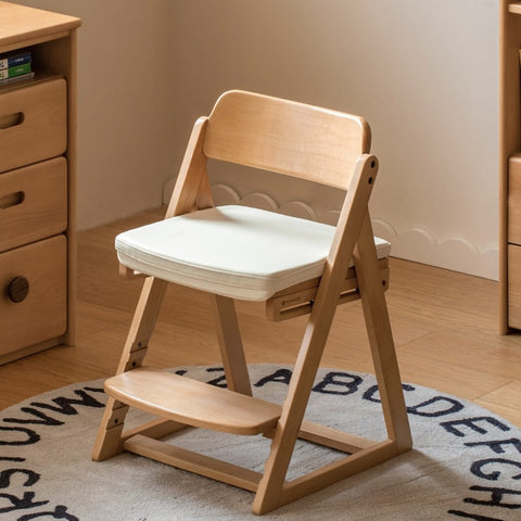 Beech Solid Wood Kids Adjustable Study Chair Green Leaves Ergonomic Learning Chair with Cushion & Pedal