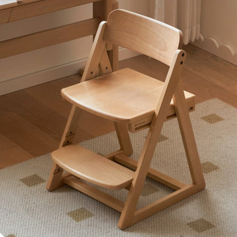 Beech Solid Wood Kids Adjustable Study Chair Green Leaves Ergonomic Learning Chair with Cushion & Pedal