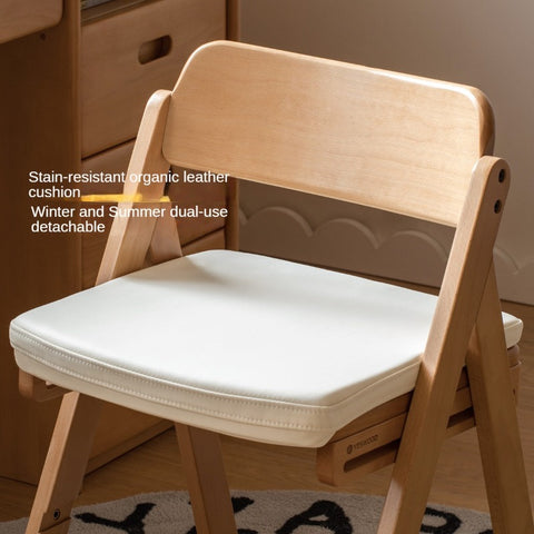 Beech Solid Wood Kids Adjustable Study Chair Green Leaves Ergonomic Learning Chair with Cushion & Pedal