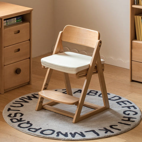 Beech Solid Wood Kids Adjustable Study Chair Green Leaves Ergonomic Learning Chair with Cushion & Pedal