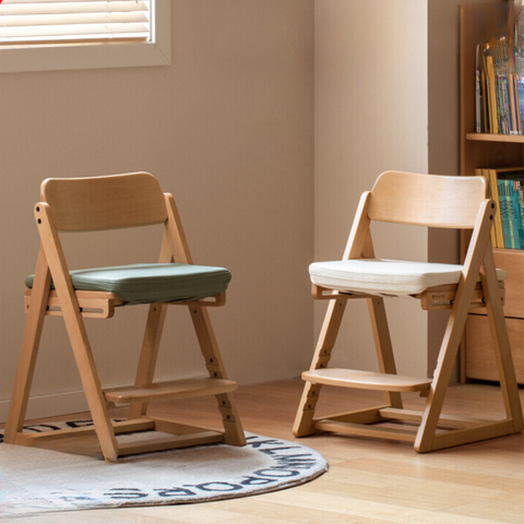 Beech Solid Wood Kids Adjustable Study Chair Green Leaves Ergonomic Learning Chair with Cushion & Pedal