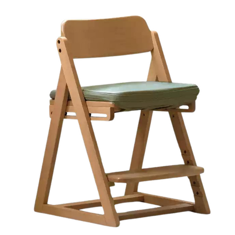 Beech Solid Wood Kids Adjustable Study Chair Green Leaves Ergonomic Learning Chair with Cushion & Pedal