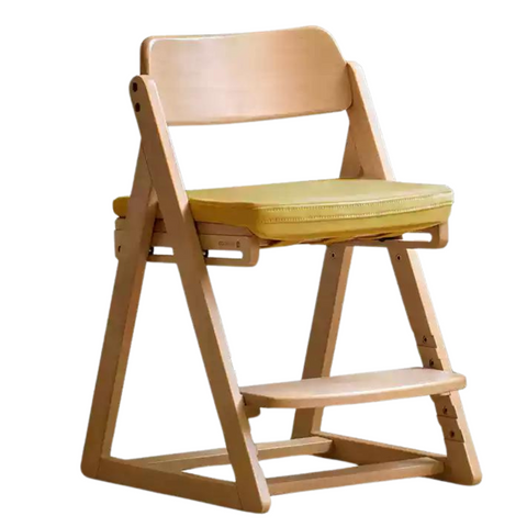 Beech Solid Wood Kids Adjustable Study Chair Green Leaves Ergonomic Learning Chair with Cushion & Pedal