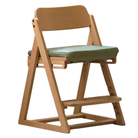 Beech Solid Wood Kids Adjustable Study Chair Green Leaves Ergonomic Learning Chair with Cushion & Pedal