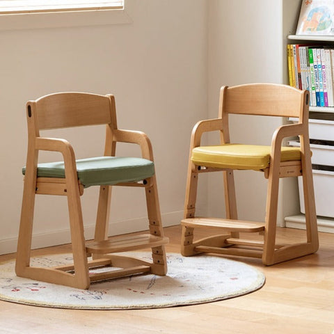 Beech Solid Wood Adjustable Lift Chair for Children Natural Finish Ergonomic Writing and Dining Chair with Cushion