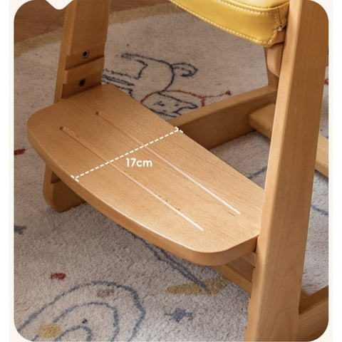 Beech Solid Wood Adjustable Lift Chair for Children Natural Finish Ergonomic Writing and Dining Chair with Cushion