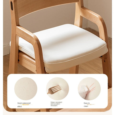 Beech Solid Wood Adjustable Lift Chair for Children Natural Finish Ergonomic Writing and Dining Chair with Cushion