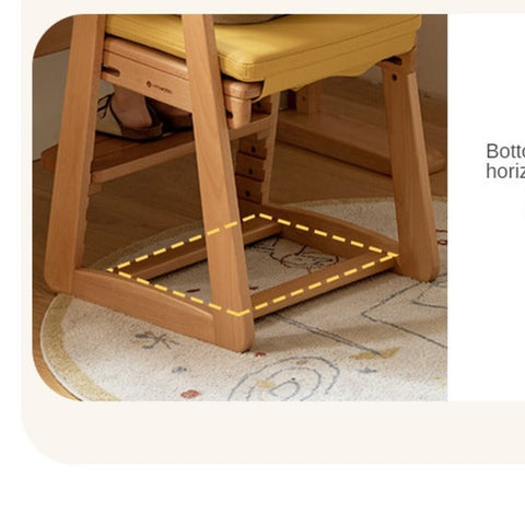 Beech Solid Wood Adjustable Lift Chair for Children Natural Finish Ergonomic Writing and Dining Chair with Cushion