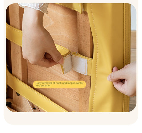 Beech Solid Wood Adjustable Lift Chair for Children Natural Finish Ergonomic Writing and Dining Chair with Cushion