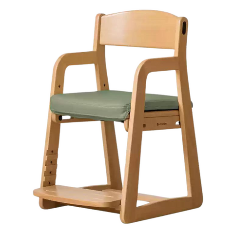 Beech Solid Wood Adjustable Lift Chair for Children Natural Finish Ergonomic Writing and Dining Chair with Cushion
