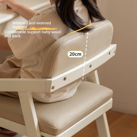 Birch Solid Wood Cream Adjustable Children Learning Chair Ergonomic Lift Writing Desk Seat