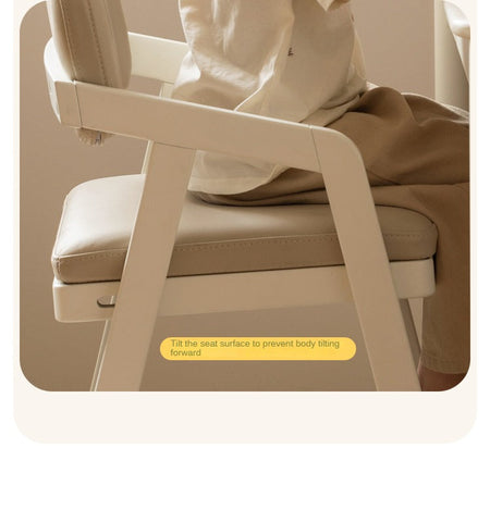 Birch Solid Wood Cream Adjustable Children Learning Chair Ergonomic Lift Writing Desk Seat