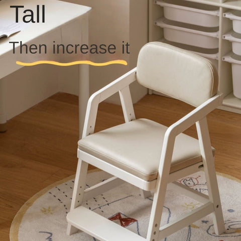 Birch Solid Wood Cream Adjustable Children Learning Chair Ergonomic Lift Writing Desk Seat