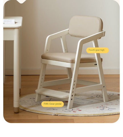 Birch Solid Wood Cream Adjustable Children Learning Chair Ergonomic Lift Writing Desk Seat