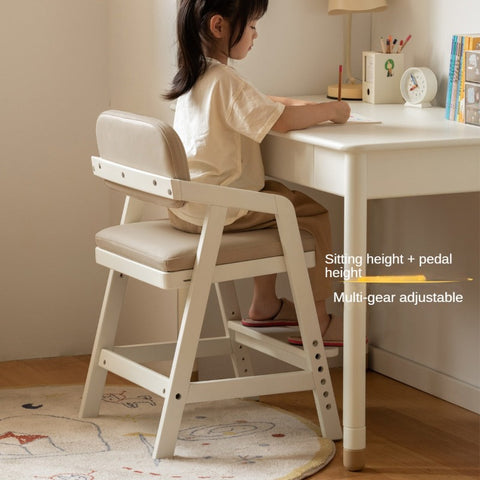 Birch Solid Wood Cream Adjustable Children Learning Chair Ergonomic Lift Writing Desk Seat