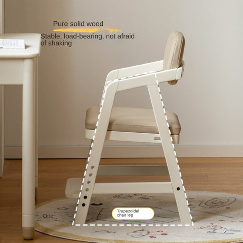 Birch Solid Wood Cream Adjustable Children Learning Chair Ergonomic Lift Writing Desk Seat