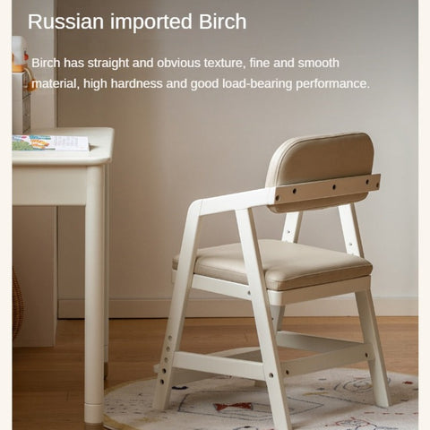 Birch Solid Wood Cream Adjustable Children Learning Chair Ergonomic Lift Writing Desk Seat