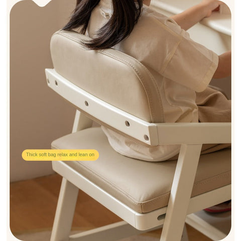 Birch Solid Wood Cream Adjustable Children Learning Chair Ergonomic Lift Writing Desk Seat