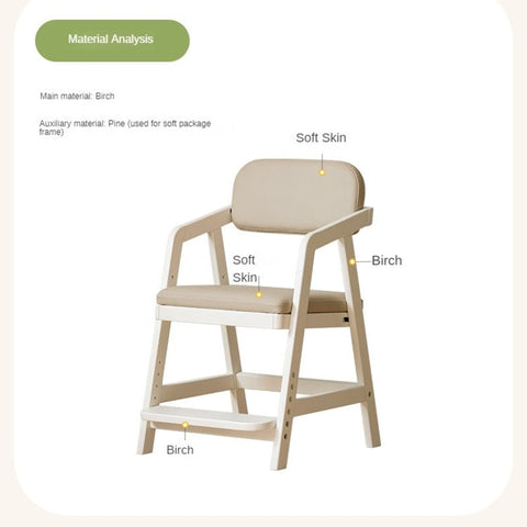 Birch Solid Wood Cream Adjustable Children Learning Chair Ergonomic Lift Writing Desk Seat