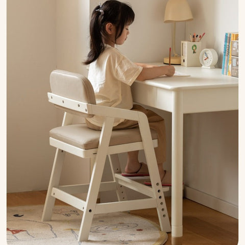 Birch Solid Wood Cream Adjustable Children Learning Chair Ergonomic Lift Writing Desk Seat