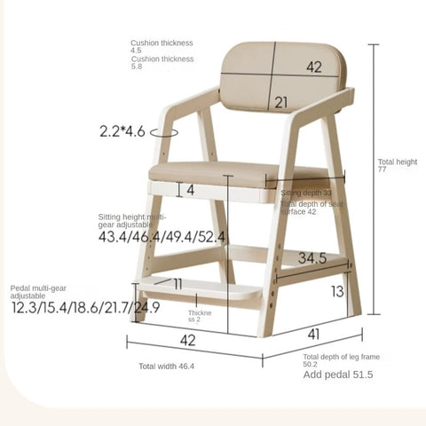 Birch Solid Wood Cream Adjustable Children Learning Chair Ergonomic Lift Writing Desk Seat