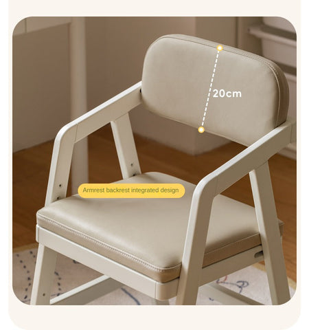 Birch Solid Wood Cream Adjustable Children Learning Chair Ergonomic Lift Writing Desk Seat