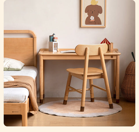 Beech Solid Wood Childrens Learning Desk Natural Finish Adjustable Height Writing Table for Kids