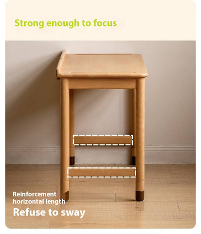 Beech Solid Wood Childrens Learning Desk Natural Finish Adjustable Height Writing Table for Kids