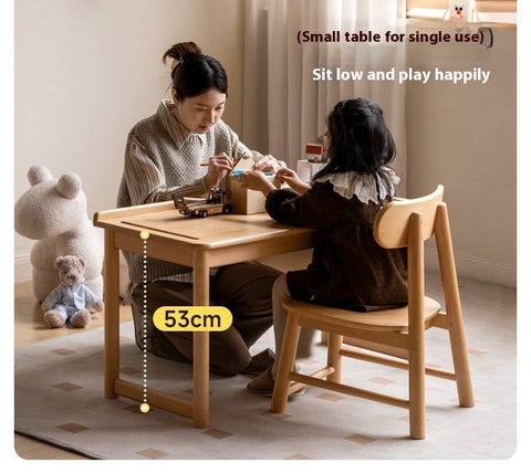 Beech Solid Wood Childrens Learning Desk Natural Finish Adjustable Height Writing Table for Kids
