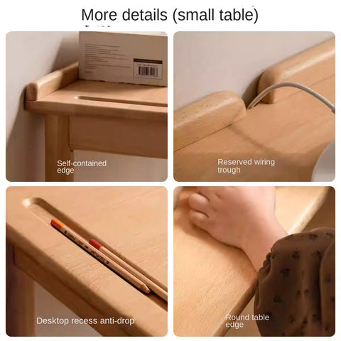 Beech Solid Wood Childrens Learning Desk Natural Finish Adjustable Height Writing Table for Kids