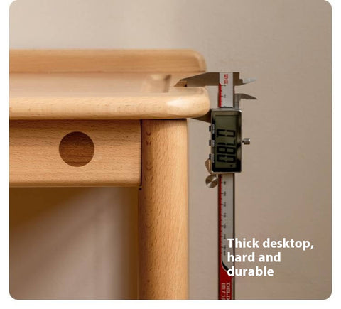 Beech Solid Wood Childrens Learning Desk Natural Finish Adjustable Height Writing Table for Kids