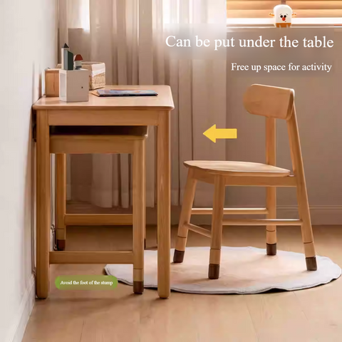 Beech Solid Wood Childrens Learning Desk Natural Finish Adjustable Height Writing Table for Kids