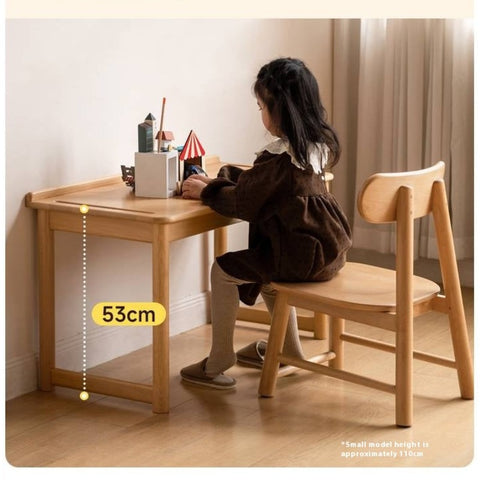Beech Solid Wood Childrens Learning Desk Natural Finish Adjustable Height Writing Table for Kids