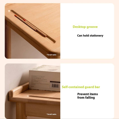 Beech Solid Wood Childrens Learning Desk Natural Finish Adjustable Height Writing Table for Kids