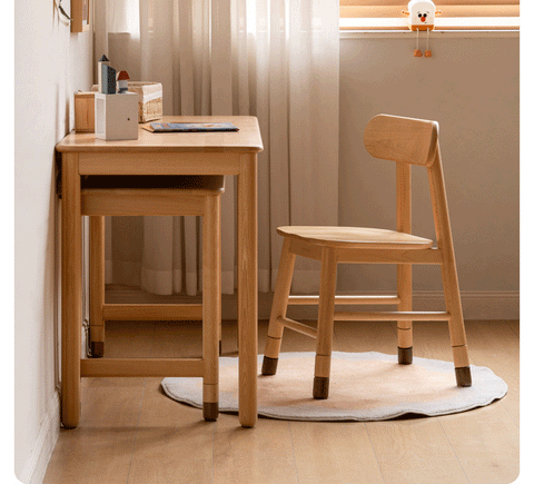 Beech Solid Wood Childrens Learning Desk Natural Finish Adjustable Height Writing Table for Kids