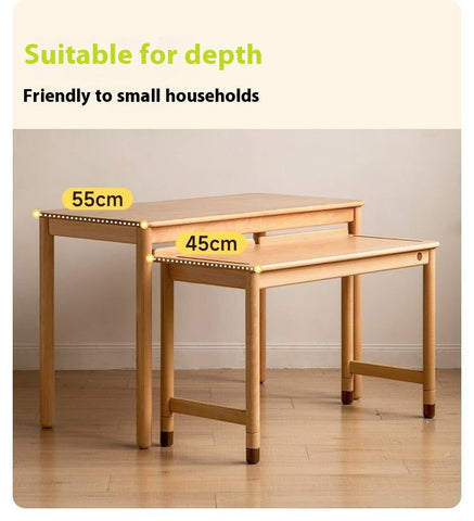 Beech Solid Wood Childrens Learning Desk Natural Finish Adjustable Height Writing Table for Kids