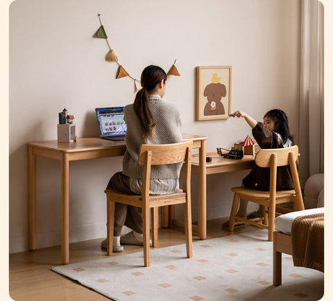 Beech Solid Wood Childrens Learning Desk Natural Finish Adjustable Height Writing Table for Kids
