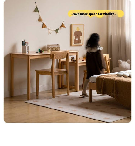 Beech Solid Wood Childrens Learning Desk Natural Finish Adjustable Height Writing Table for Kids